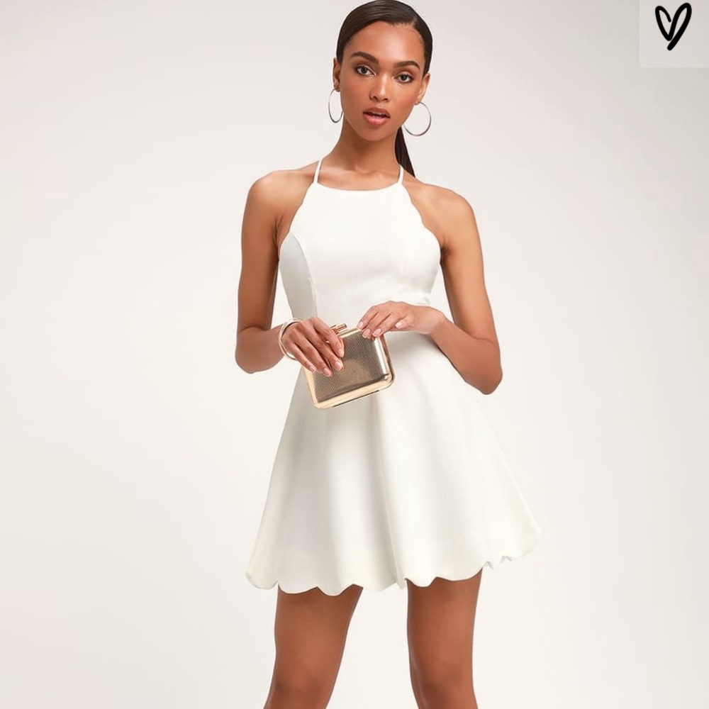 White fit and flare scalloped dress